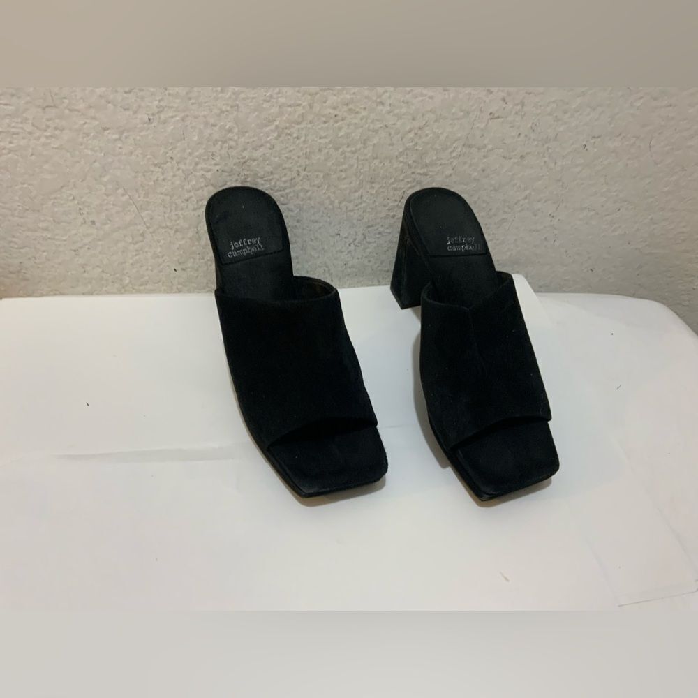 Jeffrey Campbell open toe  Black Suede Block Heels Size 7